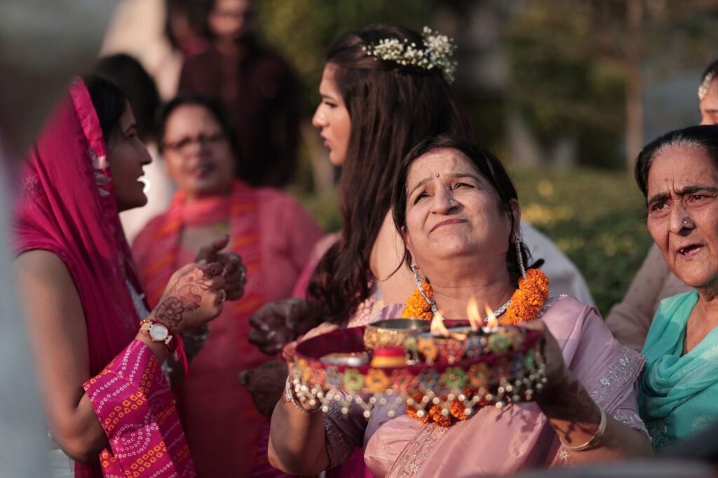 Groom with family elders during a wedding ritual