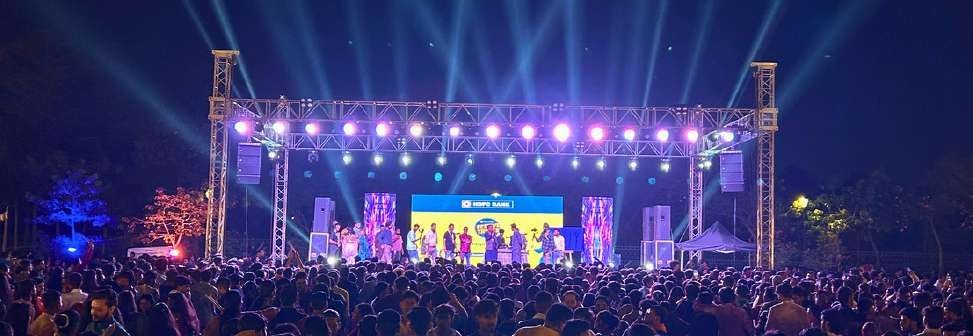 Outdoor concert stage with truss lighting and LED screen in Lucknow